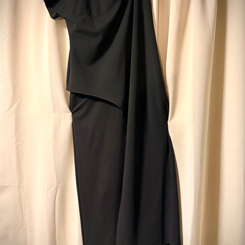 Adrianna Papell Formal Wedding Occasion Black One-Shoulder Jumpsuit - Picture 2 of 3